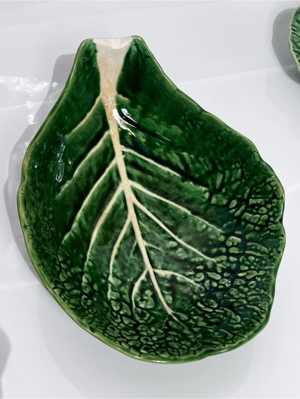 Vintage Bordallo Pinheiro Portuguese majolica cabbage leaf dish Large